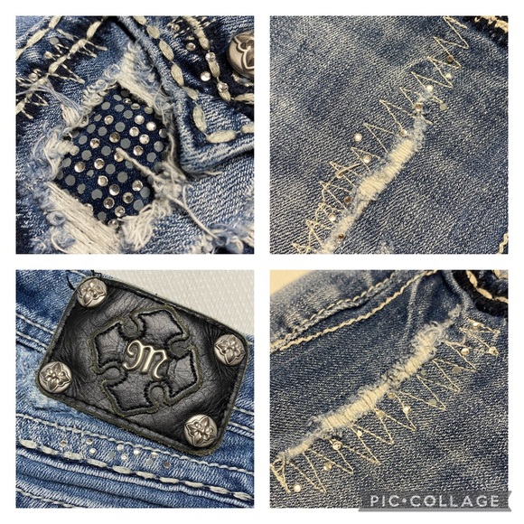 Miss Me Embellished Boot Cut Blue Jeans in LT 01C Size 26 VGUC - Picture 12 of 16